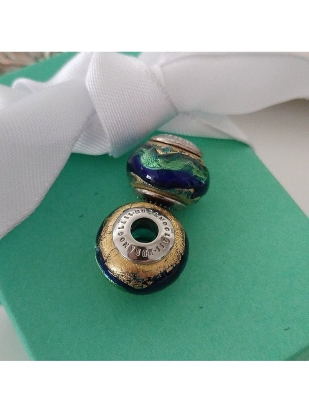 Sterling Silver and Murano Glass Beads, Set of 2